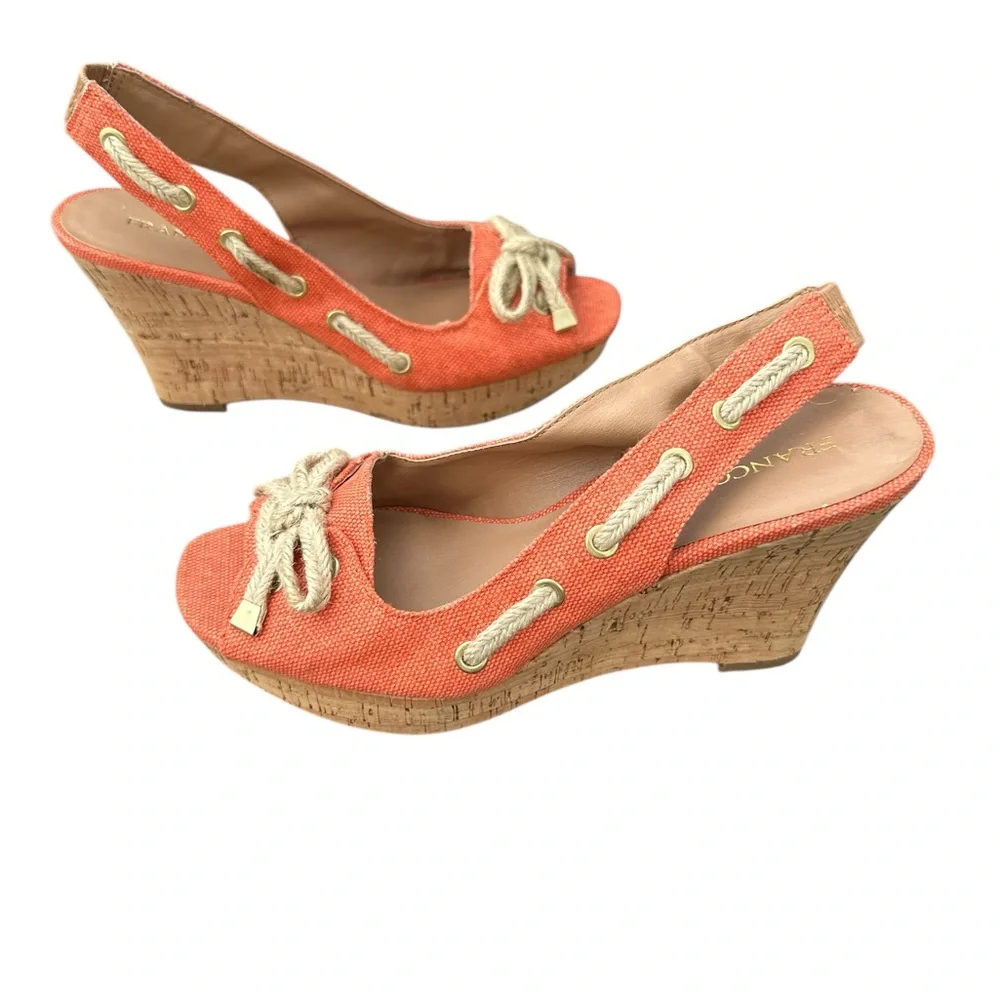 FRANCO SARTO Tangerine Laced Cliff Cork Slingback Wedge Heel Sandal Womens‎ Sz 8
